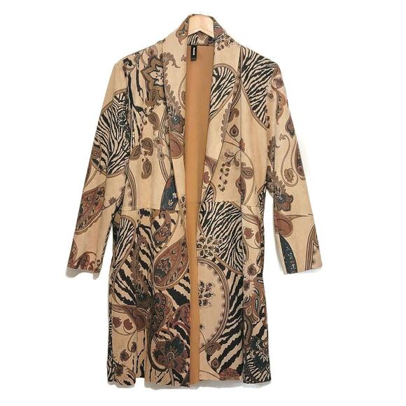 Venti6 Made in Italy Floral Paisley Faux Suede Open Front Duster Jacket Size L - Picture 13 of 13